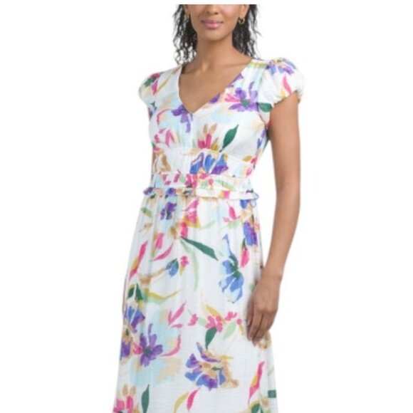 NWT London Times White Maxi Dress w/Pops of Fun Colors Size 12 - Picture 2 of 7